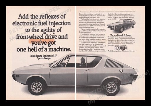 Renault 17 Sports Coupe Car 1970s Print Advertisement (2 pages) 1972 Fetch the Paper!