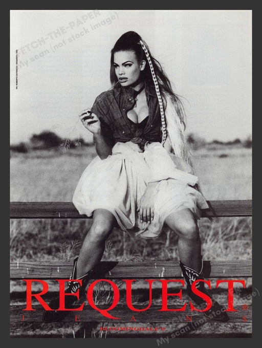 Request Jeans Cowgirl Sitting on Fence 1990s Print Advertisement Ad 1992 Fetch the Paper!