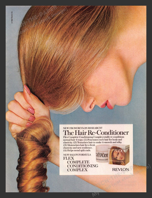 1982 Revlon Flex Hair Re-Conditioner Blonde Long Hair Print Advertisement Ad