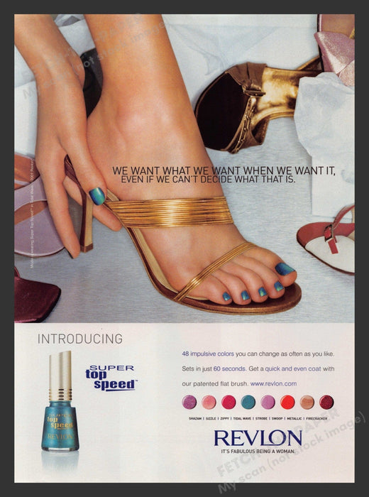 Revlon 2000s Print Advertisement 2001 Feet Nail Polish Shoes Cosmetics Fetch the Paper!