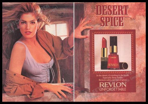 Revlon Cosmetic 1990s Print Advertisement (2 pages) 1990 Cindy Crawford Model Fetch the Paper!