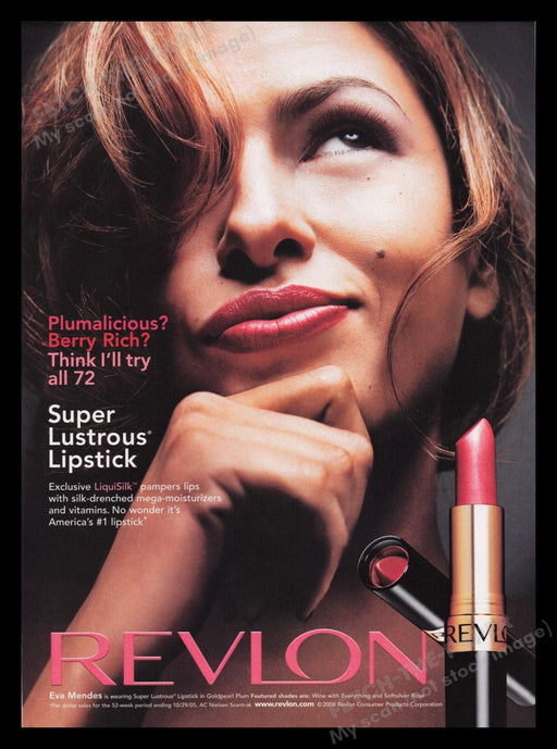 Revlon Cosmetics 2000s Print Advertisement Ad 2006 Eva Mendes Lips Sexy Fetch the Paper!