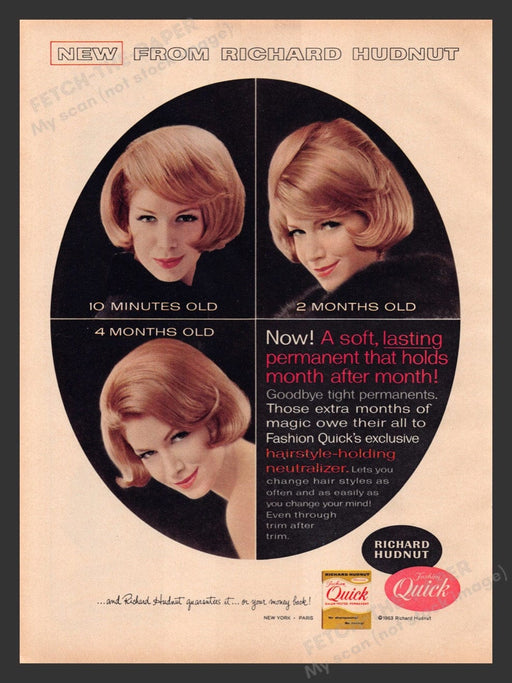 1963 Richard Hudnut Fashion Quick Hair Permanent Print Advertisement Ad