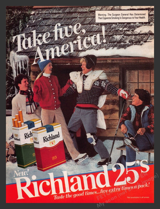 1984 Richland 25's Cigarettes Figure Skating Friends Print Advertisement Ad