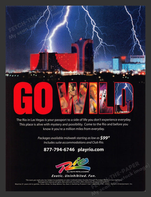 2002 Rio Hotel & Casino Las Vegas "Go Wild" Print Advertisement Ad