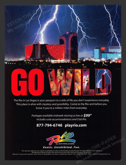 2002 Rio Hotel & Casino Las Vegas "Go Wild" Print Advertisement Ad