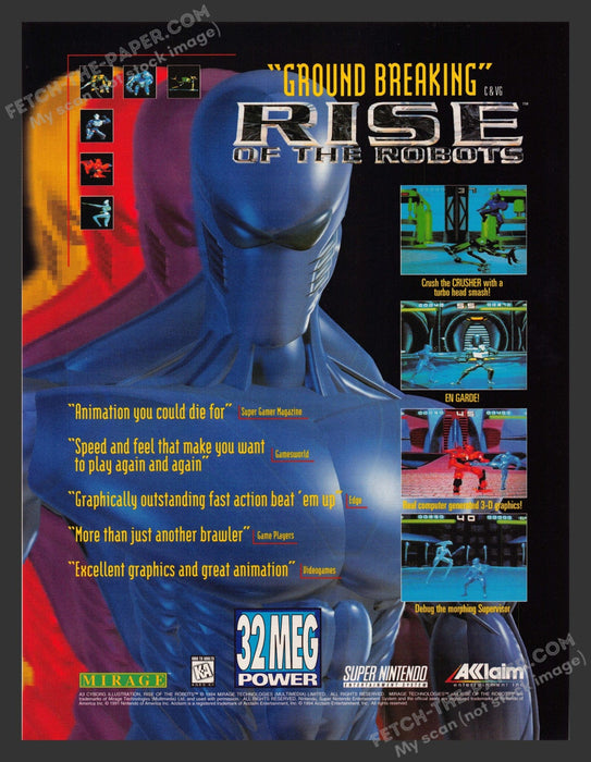 1994 Print Advertisement Rise of the Robots Video Game Ad.