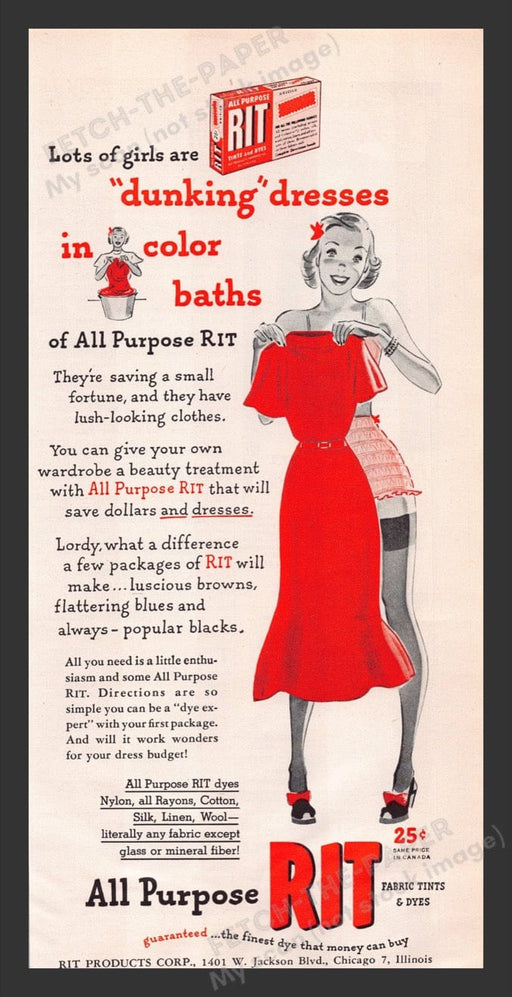 1948 Rit Fabric Dyes Young Girl Illustrations Stockings Print Advertisement Ad