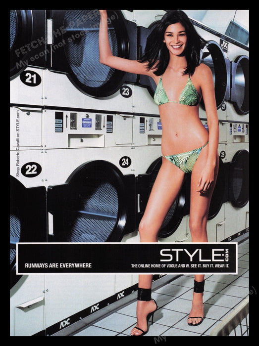 Roberto Cavalli Bikini 2000s Print Advertisement Ad 2001 Laundromat LONG Legs Fetch the Paper!