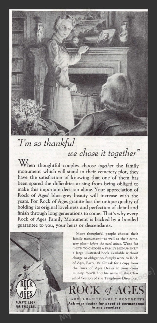 1949 Rock of Ages Cemetery Family Plot Monuments Print Advertisement Ad