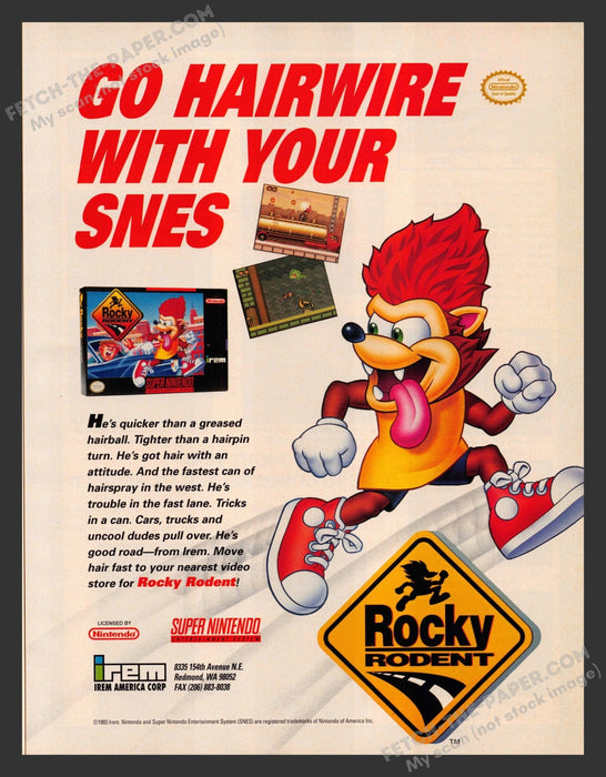 1993 Print Advertisement Rocky Rodent Video Game Ad.