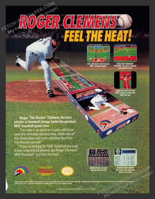 1991 Print Advertisement Roger Clemens MVP Baseball Athlete Video Game Ad.