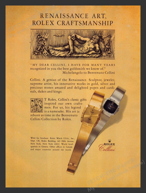 Rolex Cellini Renaissance Art 1980s Print Advertisement 1981 Fetch the Paper!