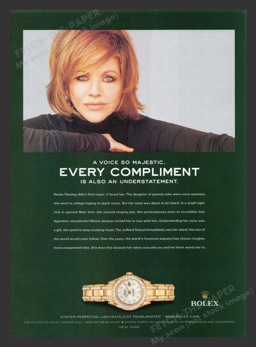 2003 Rolex Pearlmaster Watch Renee Fleming Singer Print Advertisement Ad