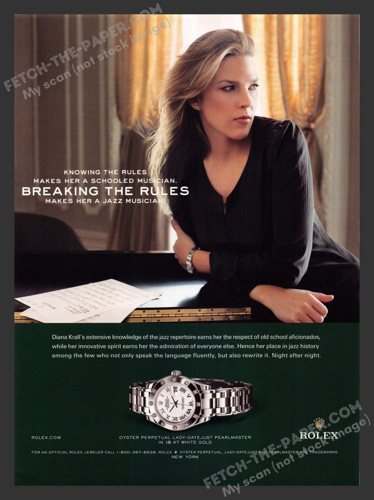 Rolex Watch Diana Krall 2000s Print Ad - Original 2007 Magazine