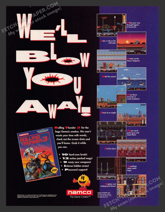 1993 Print Advertisement Rolling Thunder 3 Video Game Ad.