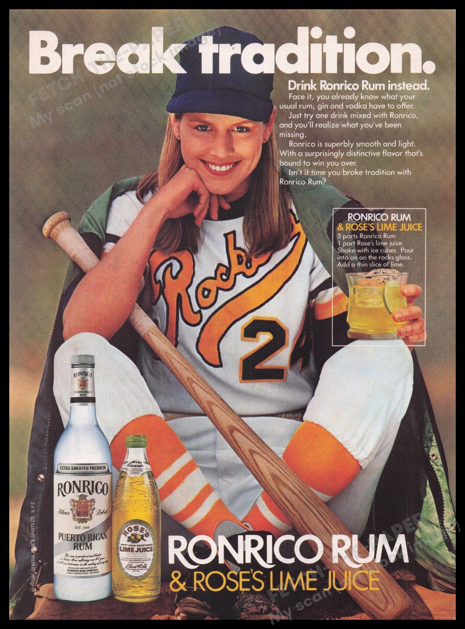 Ronrico Rum Girl Baseball Print Ad 1982 - Original 1980s Poster — Fetch ...