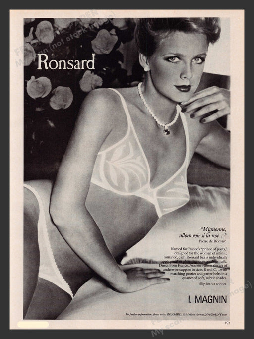 Ronsard French Bra & Panties Sweet Model 1980s Print Advertisement 1983 Fetch the Paper!