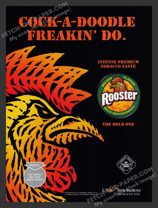 2001 Print Advertisement Rooster Chewing Tobacco "Bold Wintergreen" Flavor Ad.