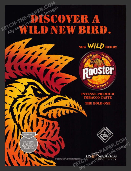 2001 Print Advertisement Rooster Chewing Tobacco "Wild Berry" Ad.