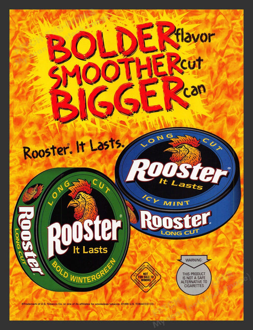 2000 Rooster Long Cut Tobacco Bolder Smoother Bigger Print Advertisement Ad.