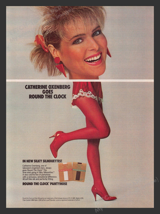 Round the Clock Hosiery Red Long Legs 1980s Print Advertisement Ad 1985 Fetch the Paper!