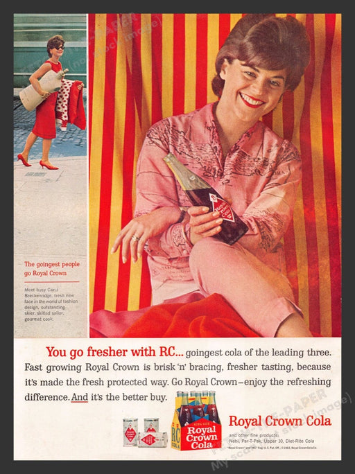 1963 Royal Crown Cola "You go fresher" Print Advertisement Ad