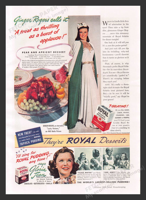 1940 Royal Gelatin Desserts Recipe Print Advertisement Ad