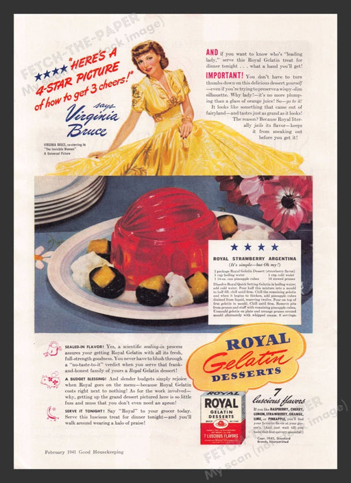 1941 Royal Gelatin Desserts Virginia Bruce Print Advertisement Ad
