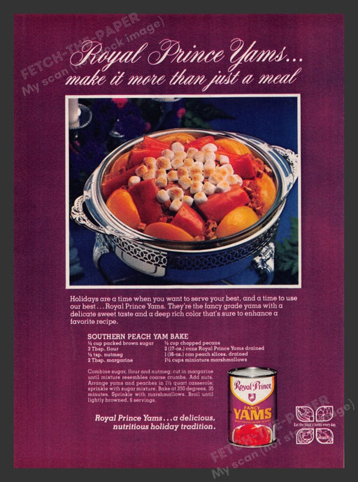 1979 Royal Prince Fancy Yams Southern Peach Yam Bake Recipe Print Ad