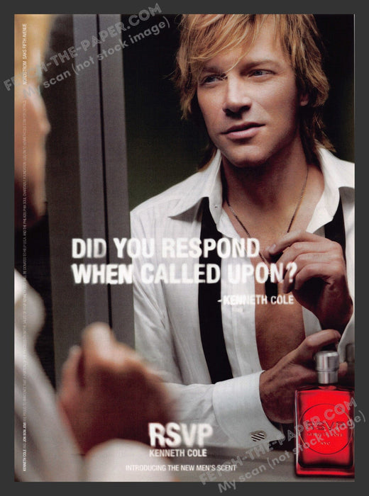 2007 Print Advertisement RSVP Cologne Kenneth Cole Jon Bon Jovi Musician.