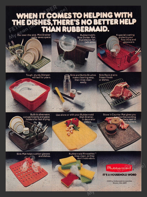 1979 Rubbermaid Dish Cleaning Products Print Advertisement Ad