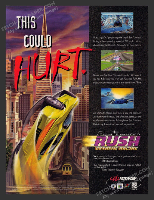 1997 Print Advertisement Rush Extreme Racing: San Francisco Video Game Ad.