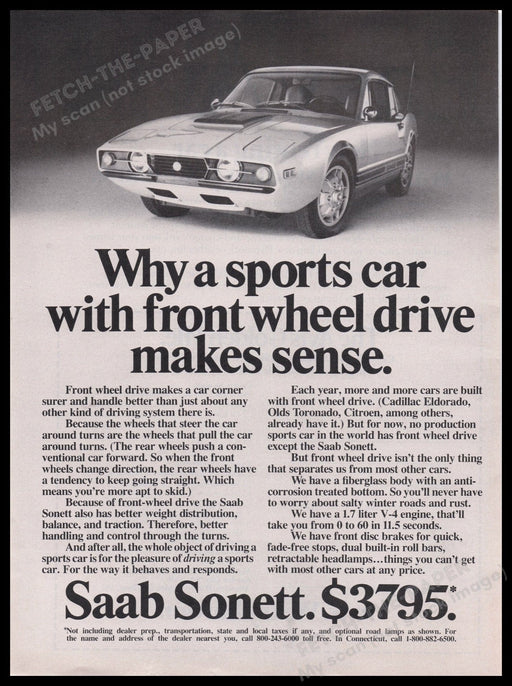 Saab Sonett Car 1970s Print Advertisement Ad 1972 Sports Car Fetch the Paper!