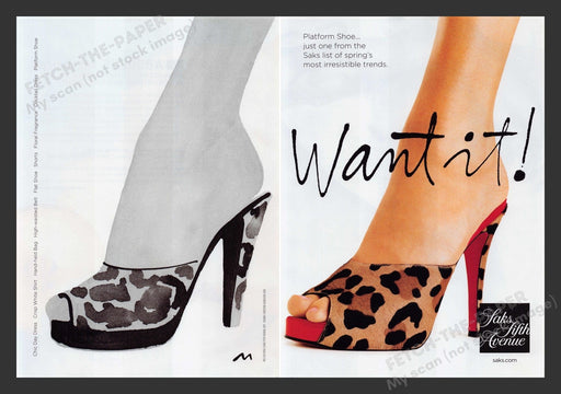 Saks Fifth Avenue 2000s Print Advertisement (2 pages) Platform Shoe Feet Fetch the Paper!
