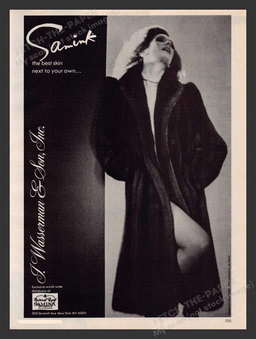 Samink 1980s Print Advertisement Ad 1983 Fur Woman Legs Coat Fetch the Paper!