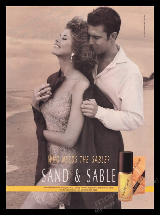 Sand & Sable 1990s Print Advertisement Ad 1993 Perfume Couple on Beach Fetch the Paper!