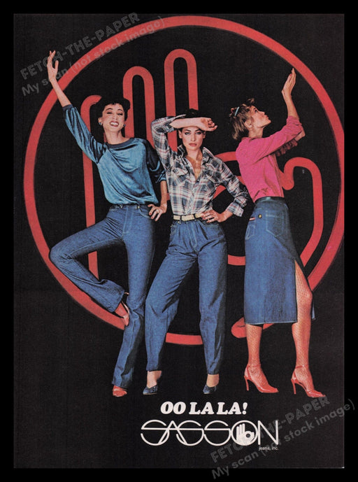 Sasson Jeans 1970s Print Advertisement Ad 1978 Legs Models Fetch the Paper!