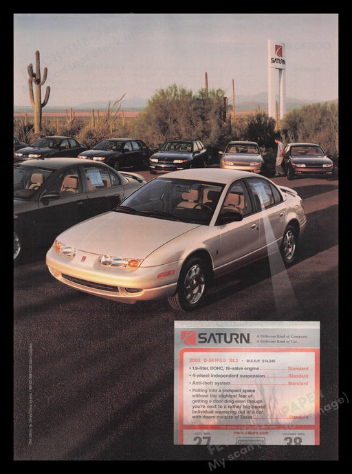 Saturn 2000s Print Advertisement Ad 2001 S-Series SL2 Car Desert Car Fetch the Paper!