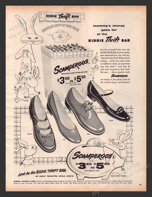 1956 Scamperoos Kids Shoes Kiddie Thrift Bar Print Advertisement Ad