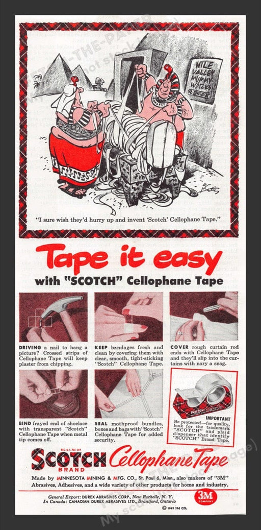 1949 Scotch Brand Cellophane Tape Egyptian Cartoon Print Advertisement Ad