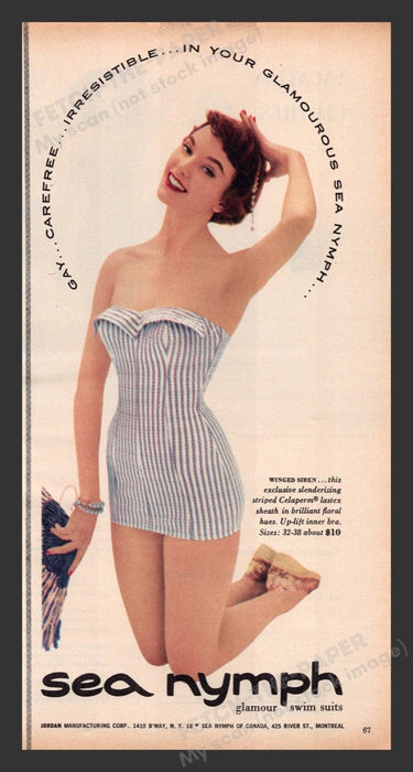 1956 Sea Nymph Glamour Swim Suits Winged Siren Color Print Advertisement Ad