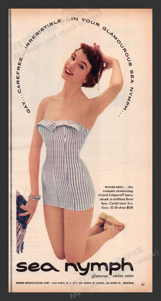 1956 Sea Nymph Glamour Swim Suits Winged Siren Color Print Advertisement Ad