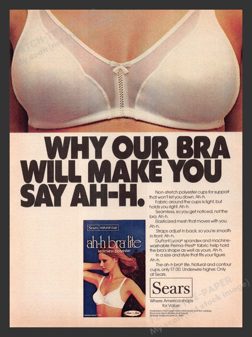 1980 Sears Ah-h Bra Lite Seamless Polyester Print Advertisement Ad