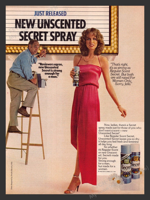 1980 Secret Deodorant Marquee Sign Sexy Blonde Model Print Advertisement Ad