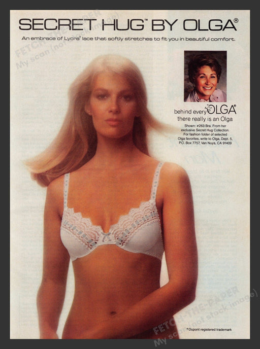 Secret Hug by Olga Lycra Lace Bra 1980s Print Advertisement Ad 1983 Fetch the Paper!