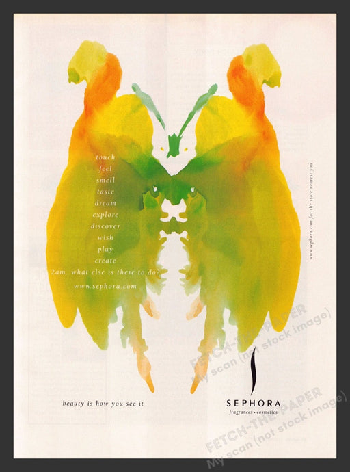 1999 Sephora Rorschach Test Green / Yellow Print Advertisement Ad
