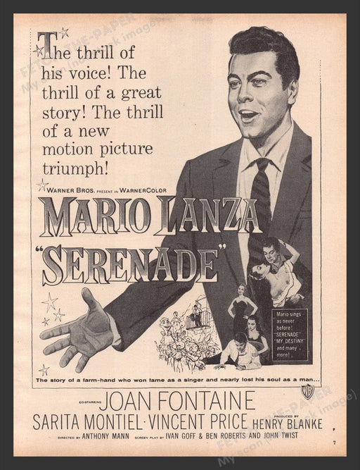1956 Serenade Movie Release Print Advertisement Ad