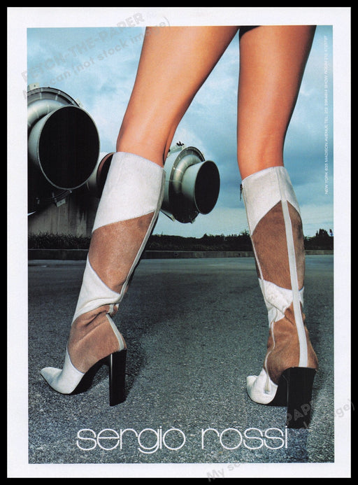 Sergio Rossi Boots 1990s Print Advertisement Ad 1999 Rocket Engine Legs Fetch the Paper!