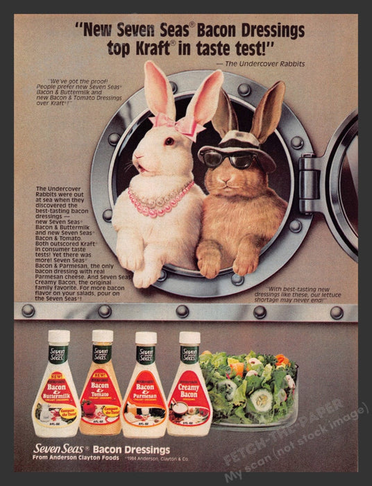 1984 Seven Seas Salad Dressing Bunny Rabbits Print Advertisement Ad